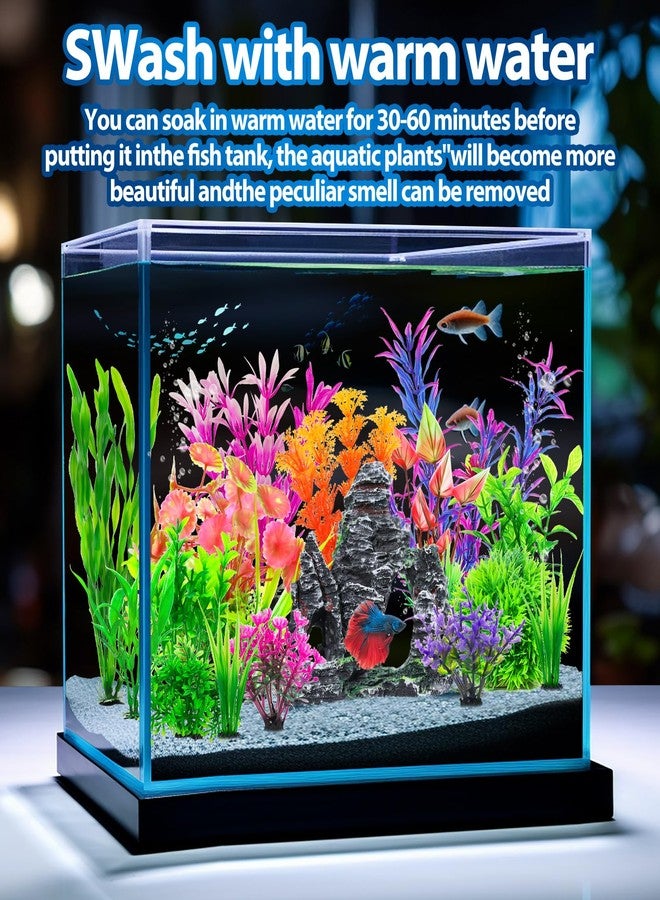 CousDUoBe 13Pcs Aquarium Plants Cave Rock Decor Set& Fish Tank Artificial PlasticPlants,Fish Tank Accessories Small Large Aquarium Decorations Kit - Image 5